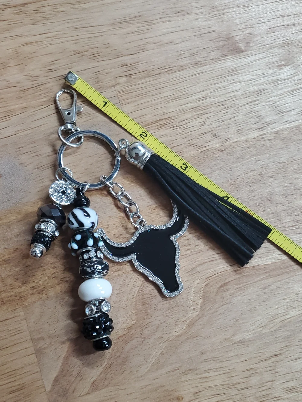 Western Longhorn Black And White Keychain